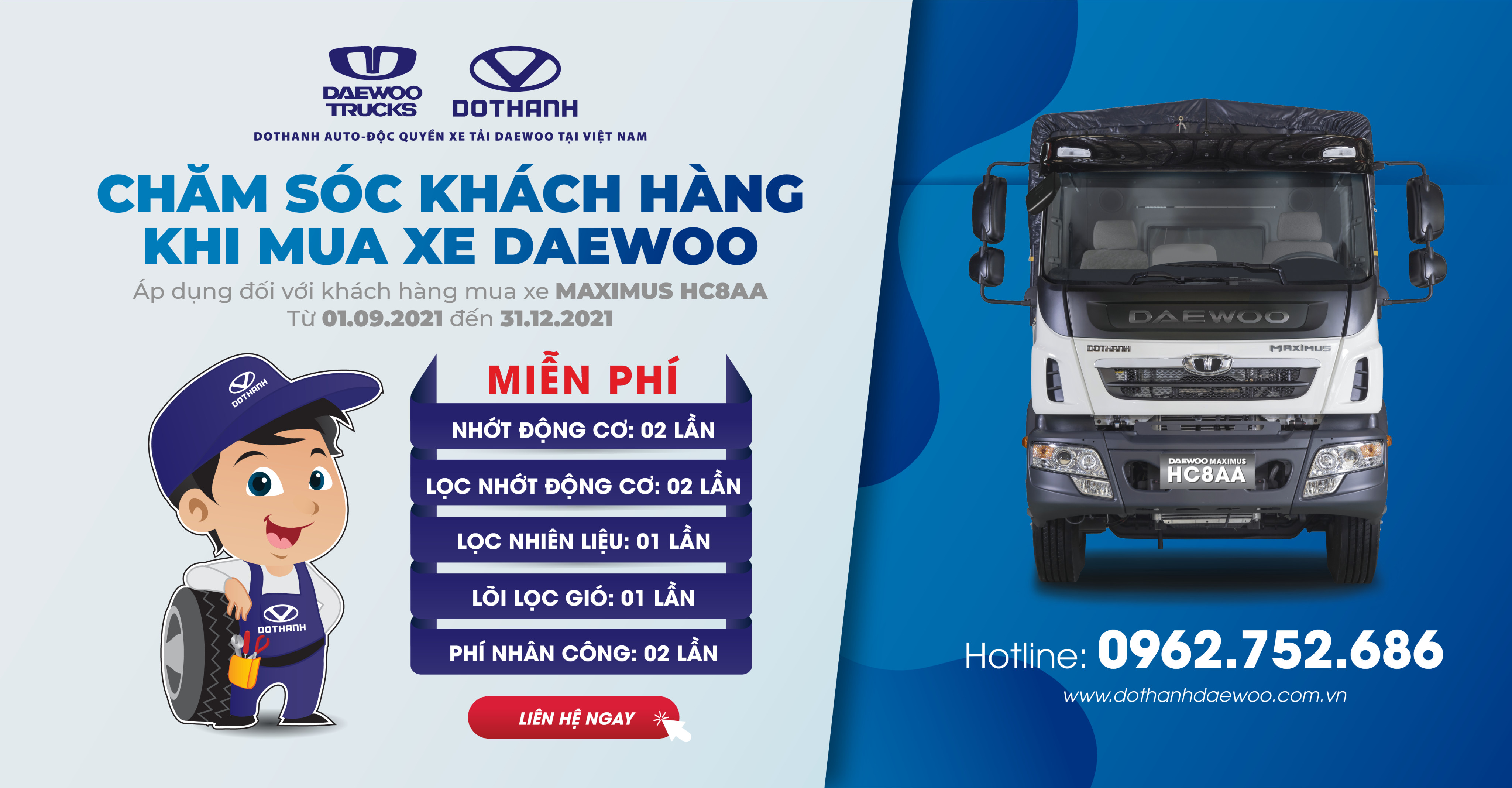 CHƯƠNG TRÌNH CHĂM SÓC KHÁCH HÀNG KHI MUA XE TẢI DAEWOO HC8AA