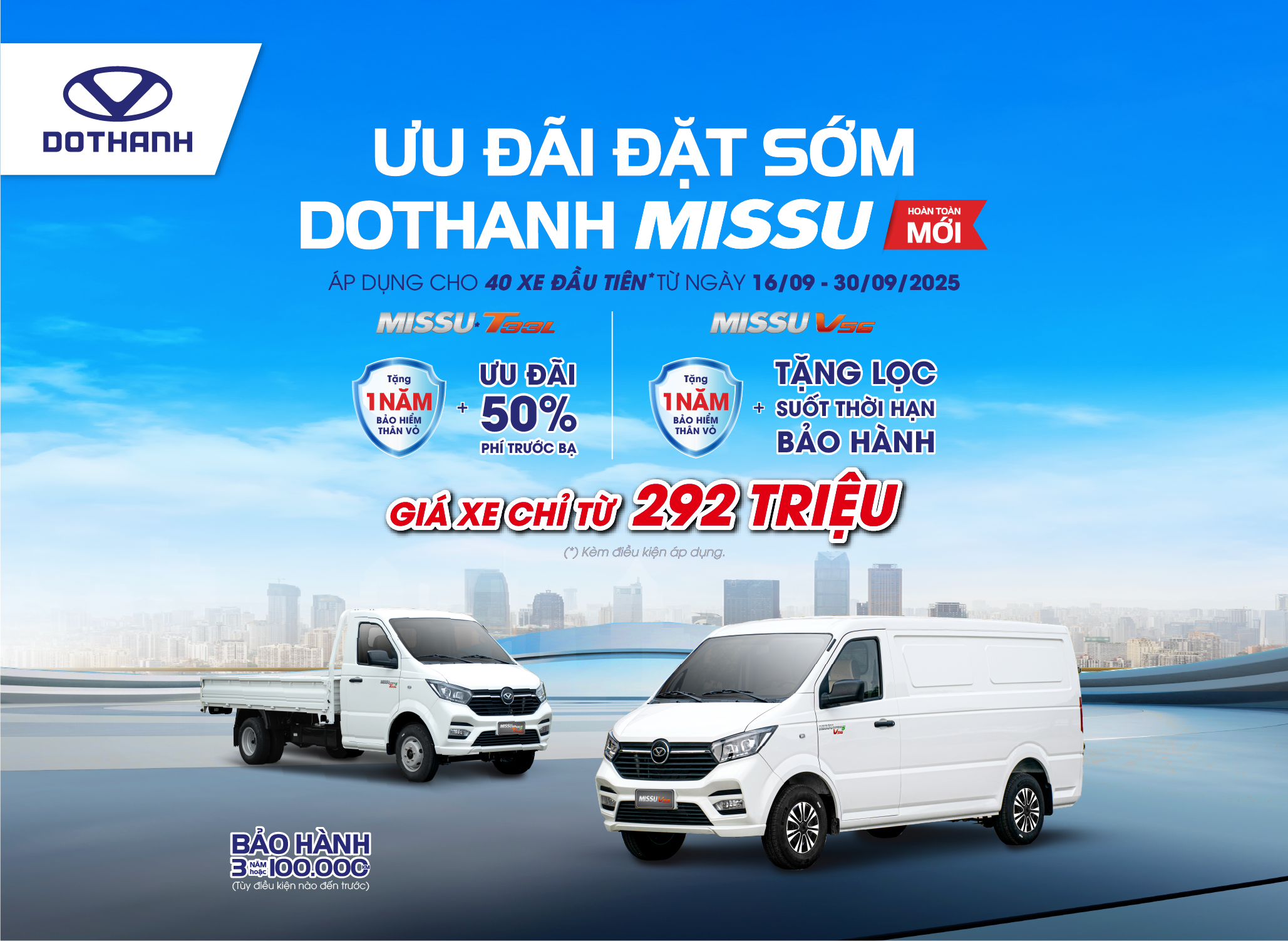 ƯU ĐÃI ĐẶT SỚM XE TẢI, XE VAN DOTHANH MISSU